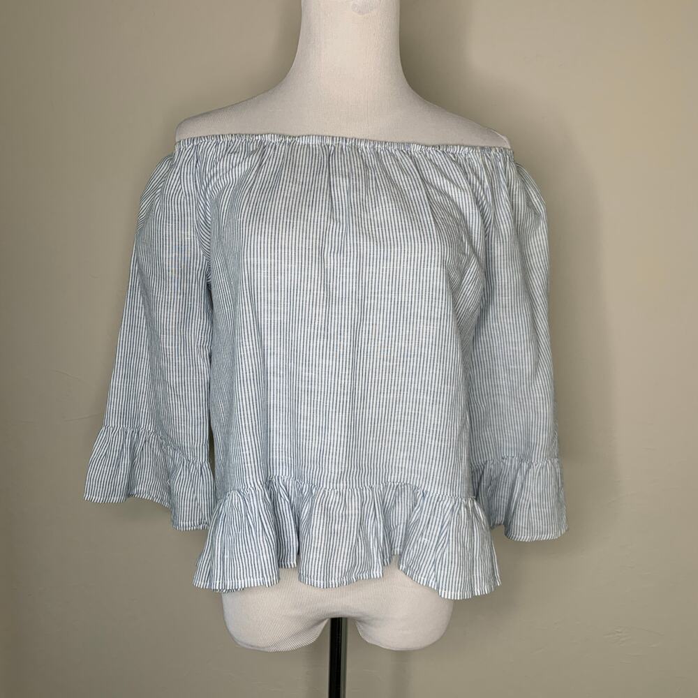 Sanctuary Narrow Blue Stripe Linen Top Sz Small
